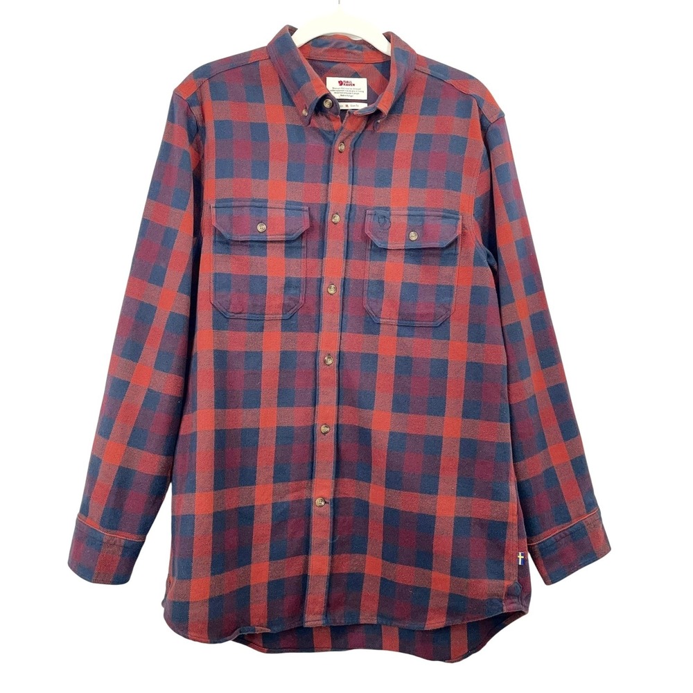 Fjallraven Skog slim flannel plaid shirt Size M long sleeve red blue